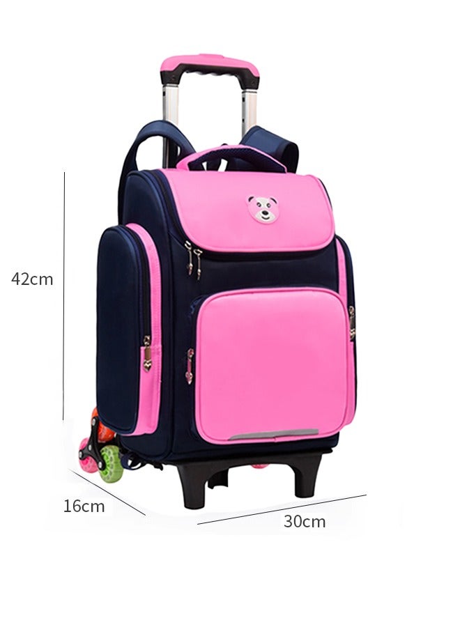 Berma Baby حقيبة ظهر بعجلات للأولاد والبنات في المدارس الابتدائية، الصفوف من 1 إلى 6، حقيبة ظهر كبيرة ذات 6 عجلات للتسلق الجبلي، حقيبة ظهر بعجلات، حقيبة ظهر بعجلات قابلة للفصل للمراهقين، وردية - Image 2