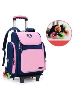 Generic Trolley Bags Elementary School Students Schoolbag Boys And Girls 1-6 Grade 6 Wheels Climbing Large Capacity Dragging Bag Pink  - Image 1