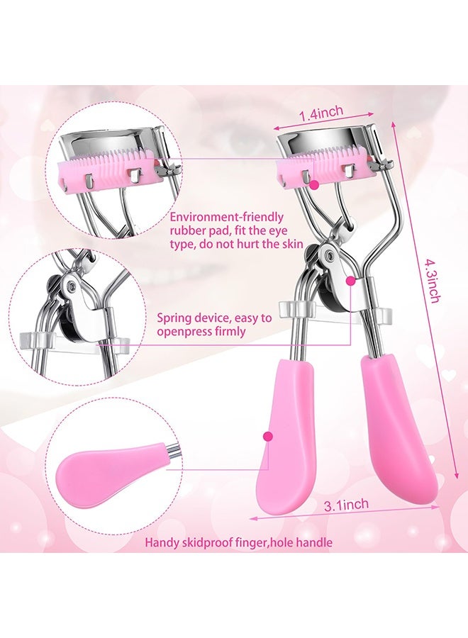 17 Pcs Eyelash Curler & Eye Makeup Tool Kit, with Lash Comb Separator, Extension Tweezers, False Lash Applicator, Eyebrow Brush, Scissors, Trimmer & Silicone Refill Pads, Women's Lash & Brow Grooming Set, Pink - Image 3