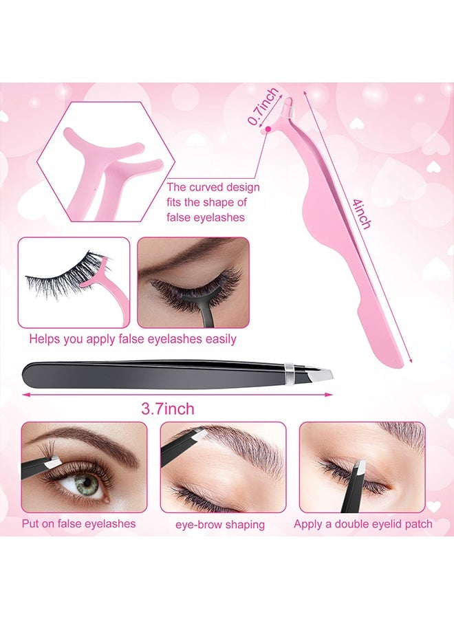 17 Pcs Eyelash Curler & Eye Makeup Tool Kit, with Lash Comb Separator, Extension Tweezers, False Lash Applicator, Eyebrow Brush, Scissors, Trimmer & Silicone Refill Pads, Women's Lash & Brow Grooming Set, Pink - Image 5