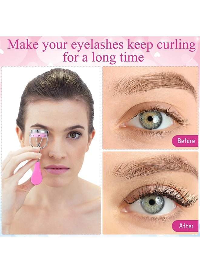 17 Pcs Eyelash Curler & Eye Makeup Tool Kit, with Lash Comb Separator, Extension Tweezers, False Lash Applicator, Eyebrow Brush, Scissors, Trimmer & Silicone Refill Pads, Women's Lash & Brow Grooming Set, Pink - Image 2