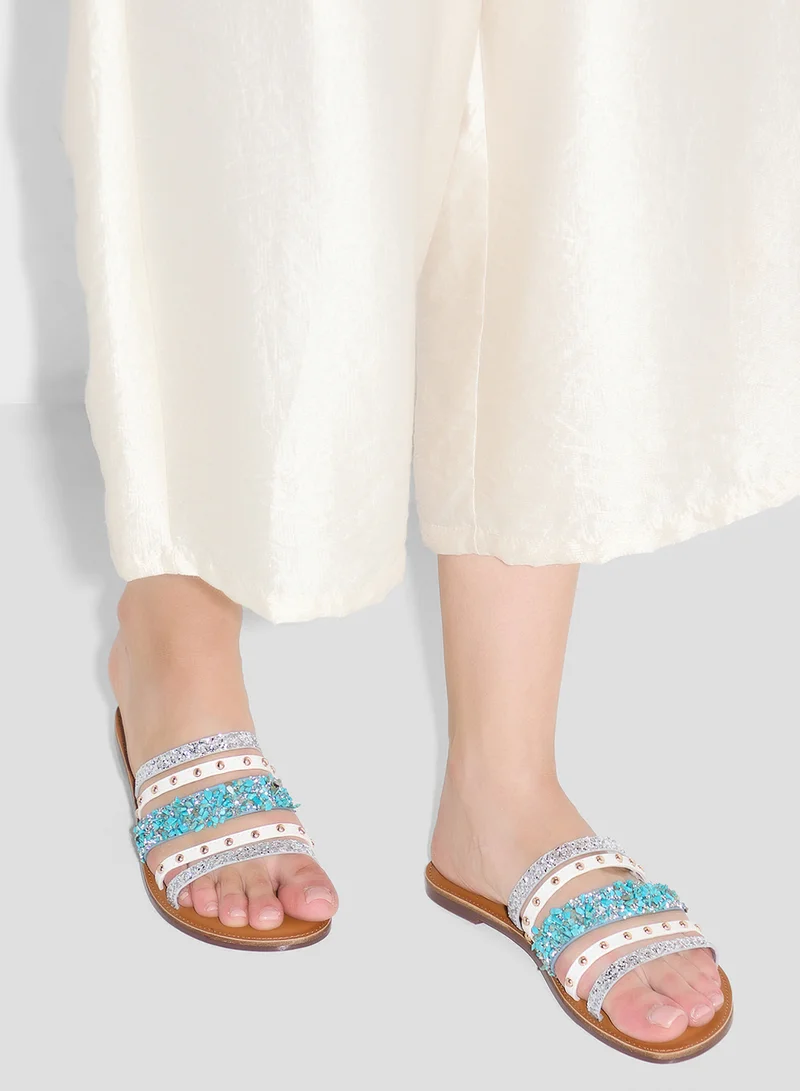 ELLA Multi Strap Studded Flat Sandal
