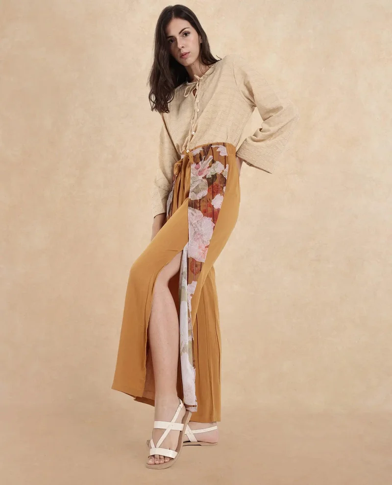 Rareism Women's Floral Print Wide Ankle-Length Trouser
