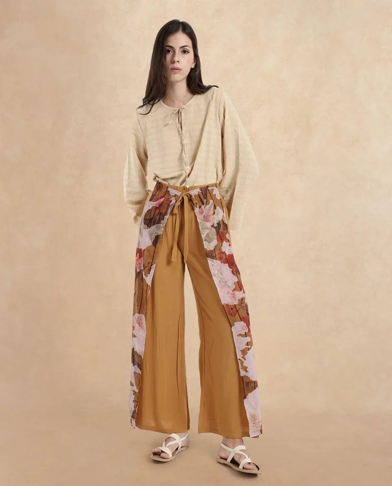 Rareism Women's Floral Print Wide Ankle-Length Trouser