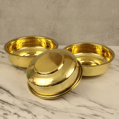 Putrika Brass Cooking Utensil Patile | Tope | Cookware | Tapeli | Peetal | Urli | Ponichatti | Thiruvaradhana Bowl | Sarva Satti | Tharpana Chatti | Abhisheka Pathram for Pooja | Puja – Nombu Bowl Set - Image 3