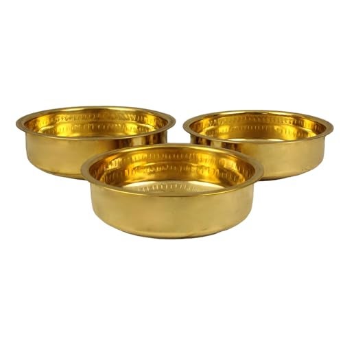 Putrika Brass Cooking Utensil Patile | Tope | Cookware | Tapeli | Peetal | Urli | Ponichatti | Thiruvaradhana Bowl | Sarva Satti | Tharpana Chatti | Abhisheka Pathram for Pooja | Puja – Nombu Bowl Set - Image 1