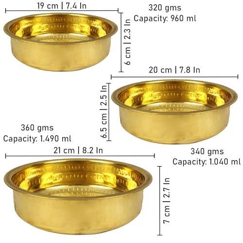 Putrika Brass Cooking Utensil Patile | Tope | Cookware | Tapeli | Peetal | Urli | Ponichatti | Thiruvaradhana Bowl | Sarva Satti | Tharpana Chatti | Abhisheka Pathram for Pooja | Puja – Nombu Bowl Set - Image 5