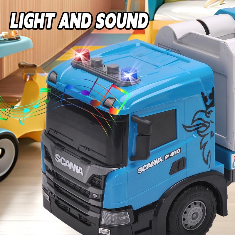 The Toys Home لعبة شاحنة الصرف الصحي سكانيا المدفوعة بالاحتكاك من تويز هوم، زرقاء، شاحنة قمامة دفع واذهب مع مقدمة قابلة للرفع ووظيفة التفريغ، للأعمار 3 سنوات فما فوق، 19.7 بوصة - Image 5