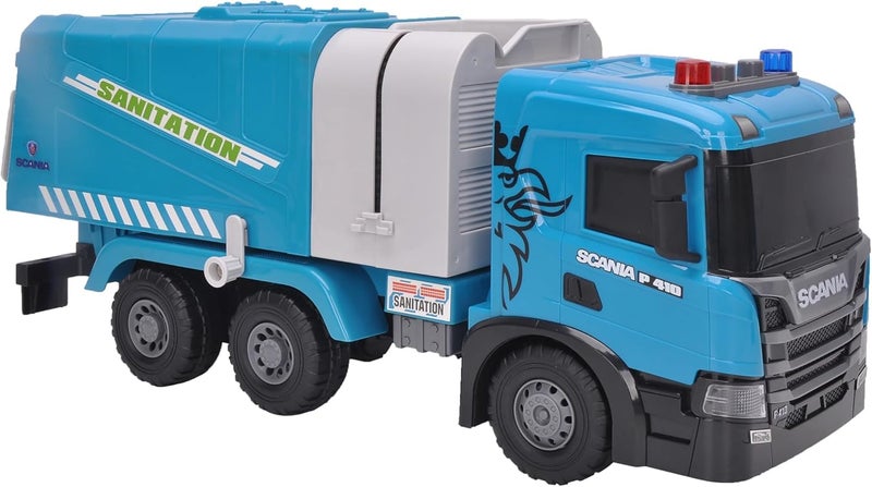 The Toys Home لعبة شاحنة الصرف الصحي سكانيا المدفوعة بالاحتكاك من تويز هوم، زرقاء، شاحنة قمامة دفع واذهب مع مقدمة قابلة للرفع ووظيفة التفريغ، للأعمار 3 سنوات فما فوق، 19.7 بوصة - Image 1