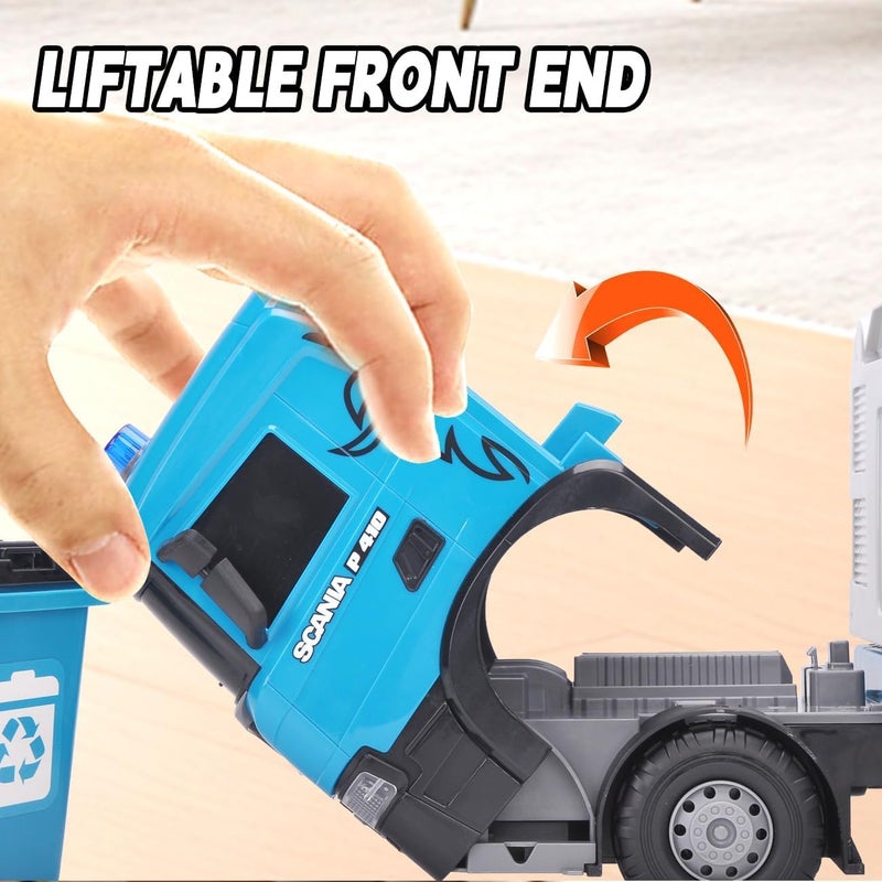 The Toys Home لعبة شاحنة الصرف الصحي سكانيا المدفوعة بالاحتكاك من تويز هوم، زرقاء، شاحنة قمامة دفع واذهب مع مقدمة قابلة للرفع ووظيفة التفريغ، للأعمار 3 سنوات فما فوق، 19.7 بوصة - Image 4