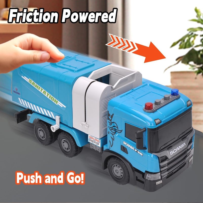 The Toys Home لعبة شاحنة الصرف الصحي سكانيا المدفوعة بالاحتكاك من تويز هوم، زرقاء، شاحنة قمامة دفع واذهب مع مقدمة قابلة للرفع ووظيفة التفريغ، للأعمار 3 سنوات فما فوق، 19.7 بوصة - Image 3