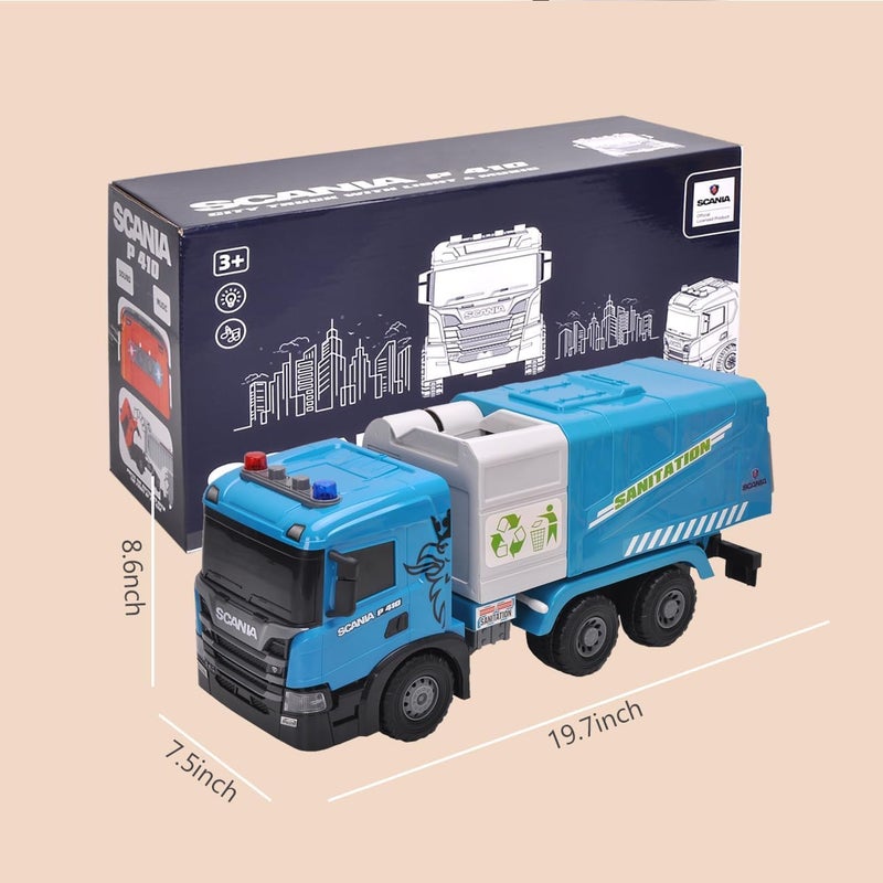 The Toys Home لعبة شاحنة الصرف الصحي سكانيا المدفوعة بالاحتكاك من تويز هوم، زرقاء، شاحنة قمامة دفع واذهب مع مقدمة قابلة للرفع ووظيفة التفريغ، للأعمار 3 سنوات فما فوق، 19.7 بوصة - Image 2