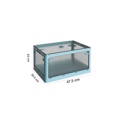 oddpod™ Stack Genie Collapsible Medium Capacity Storage Box with Detachable Wheels/Multifunctional Transparent Stackable, Portable & Foldable Organizer for Indoor and Outdoor use - Blue - Image 3
