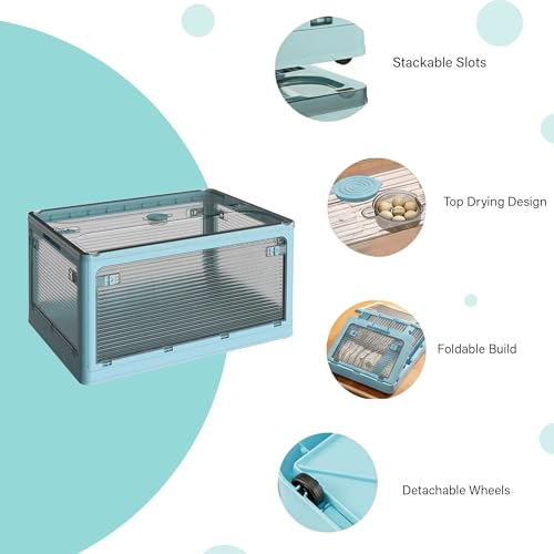 oddpod™ Stack Genie Collapsible Medium Capacity Storage Box with Detachable Wheels/Multifunctional Transparent Stackable, Portable & Foldable Organizer for Indoor and Outdoor use - Blue - Image 4