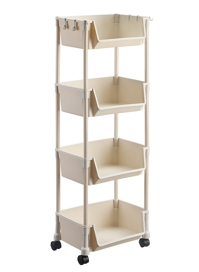LAWAZIM Movable Bookshelf Storage - 4 Layer, White, 35x26.5x99cm - Easy to Assemble Rolling Cart with Lockable Wheels, Open-Front Bins, and Side Hooks - for Organizing Home, Office, Kitchen, Bathroom - Image 2