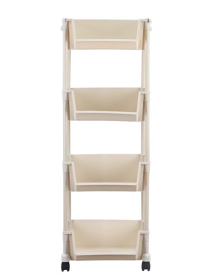 LAWAZIM Movable Bookshelf Storage - 4 Layer, White, 35x26.5x99cm - Easy to Assemble Rolling Cart with Lockable Wheels, Open-Front Bins, and Side Hooks - for Organizing Home, Office, Kitchen, Bathroom - Image 3