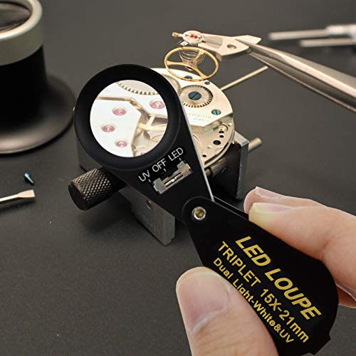 DANOPLUS 15x Magnifier Jewelry Loupe LED UV 21mm Triplet Lens Optical Glass Pocket Gem Magnifying Tool Jeweler, Stamp Philatelist, Coin Numismatic - Image 2