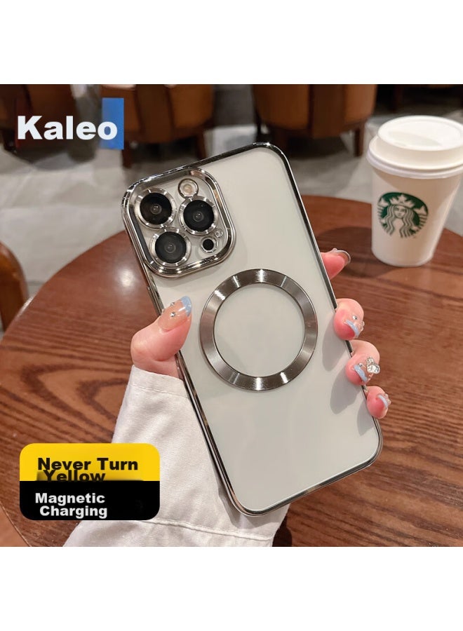kelleia Kalaio غطاء iPhone 15 Pro Max، غطاء وقائي مغناطيسي مطفأ لـ iPhone 15 Pro Max مع فيلم عدسة الكاميرا، غطاء واقي كامل رقيق جدًا مضاد للصدمات، رمادي - Image 1