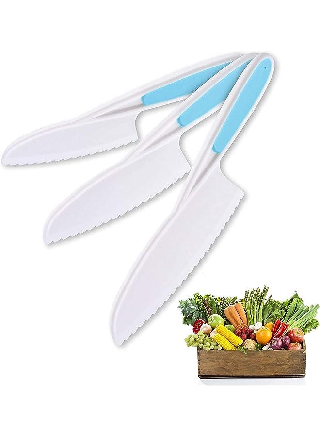 PROMASS Kids Knife Set for Cooking and Cutting Fruits, Veggies Cake Perfect Starter Knife Set for Little Hands in the Kitchen Nylon Knife Fun Safe Lettuce Knife for Kids Children, 3-Piece (Blue) - Image 1
