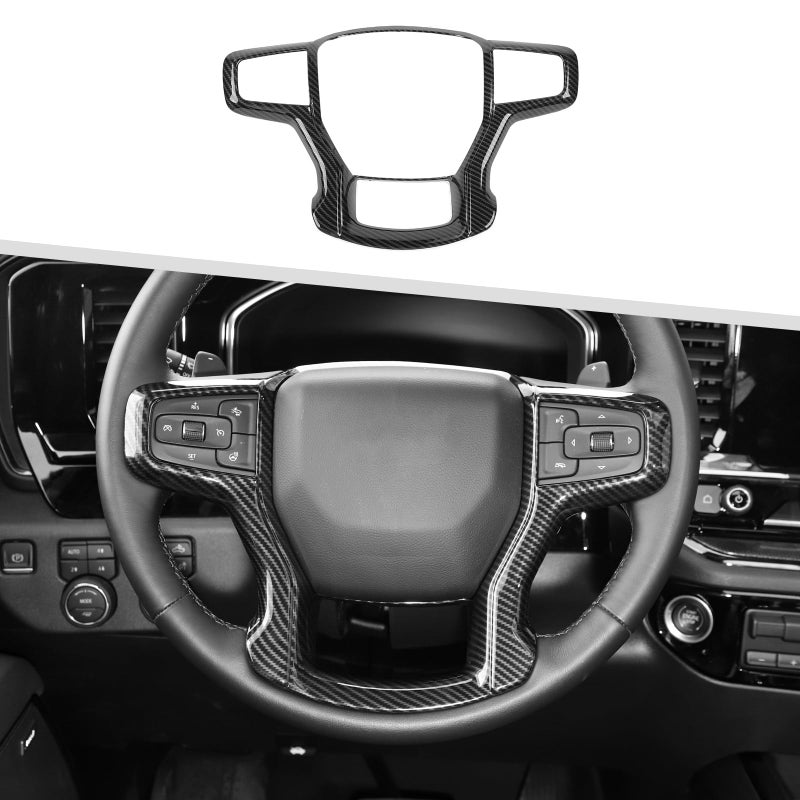 Jimen Steering Wheel Cover Trim Panel Compatible with Chevy Silverado 20192023 Chevy Suburban 20202023 Chevy Tahoe 20212023 Carbon Fiber