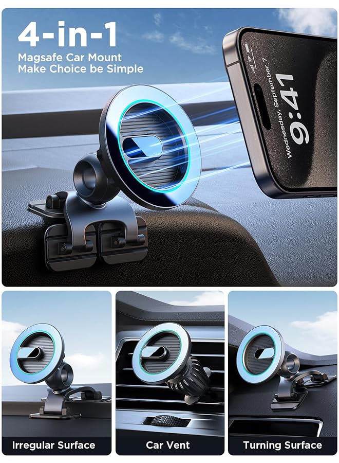 Excefore For Magsafe Car Mount With Strong Adhesion And Sturdy Metal Hook, Multi,Angle Rotating Magnetic Phone Holder For Car Dash And Vent, Compatible With Iphone 15 14 13 And For Magsafe Cases - Image 2