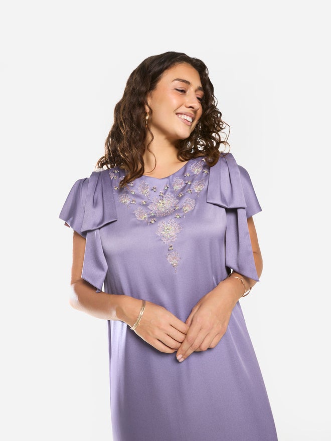 House of Moda Embellished Yoke Frill Sleeve Maxi Dress - Image 3