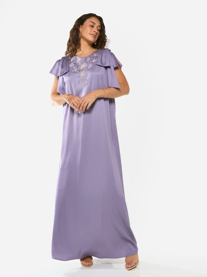 House Of Moda Embellished Yoke Frill Sleeve Maxi Dress