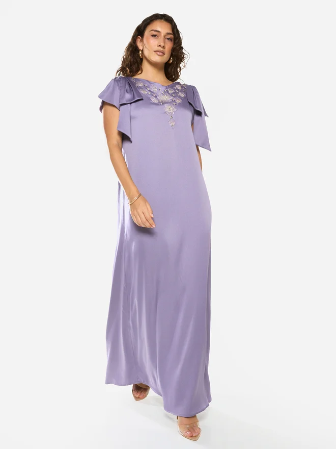 House Of Moda Embellished Yoke Frill Sleeve Maxi Dress