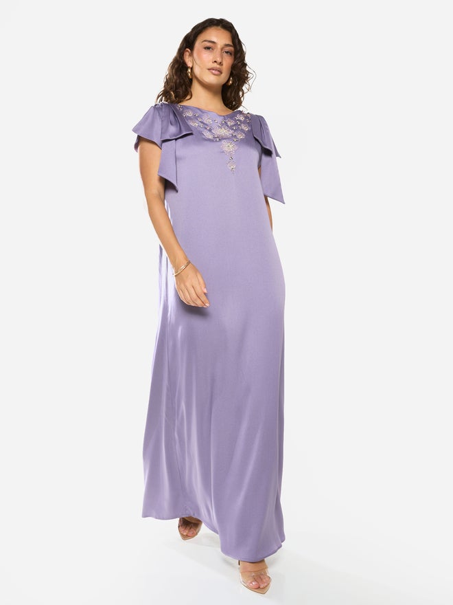 House of Moda Embellished Yoke Frill Sleeve Maxi Dress - Image 2