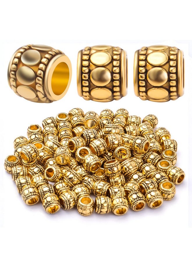 BronaGrand - 100Pcs Antique Gold Large Hole Spacer Beads Tibetan Alloy European Barrel Beads Loose Charms Beads For Diy Necklace Bracelets Jewelry Making Accessories, 7 Mm X 6 Mm, Hole: 4 Mm - Image 1