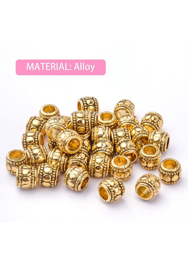 BronaGrand - 100Pcs Antique Gold Large Hole Spacer Beads Tibetan Alloy European Barrel Beads Loose Charms Beads For Diy Necklace Bracelets Jewelry Making Accessories, 7 Mm X 6 Mm, Hole: 4 Mm - Image 1