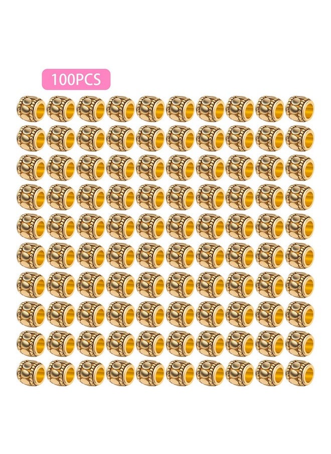 BronaGrand - 100Pcs Antique Gold Large Hole Spacer Beads Tibetan Alloy European Barrel Beads Loose Charms Beads For Diy Necklace Bracelets Jewelry Making Accessories, 7 Mm X 6 Mm, Hole: 4 Mm - Image 1