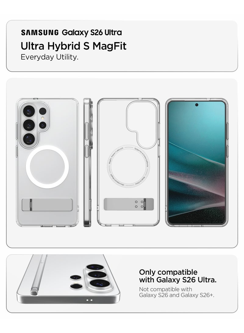 Spigen Ultra Hybrid S MagFit Samsung Galaxy S26 ULTRA Case Cover MagSafe with Kickstand - Clear White - Image 2