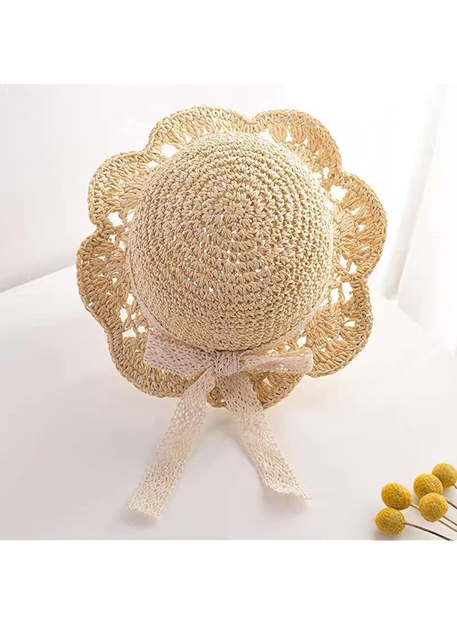 Excefore Baby Sun Hat Baby Straw Hat Baby Girl Straw Hat Baby Girl Sun Hat Toddler Summer Sun Cap With Bow Baby Beach Hat Foldable Beach Sun Protection Hats For 2 6 Years Beige - Image 2