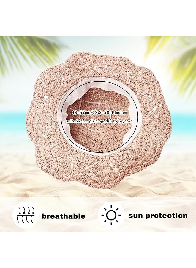 Excefore Baby Sun Hat Baby Straw Hat Baby Girl Straw Hat Baby Girl Sun Hat Toddler Summer Sun Cap With Bow Baby Beach Hat Foldable Beach Sun Protection Hats For 2 6 Years Beige - Image 5