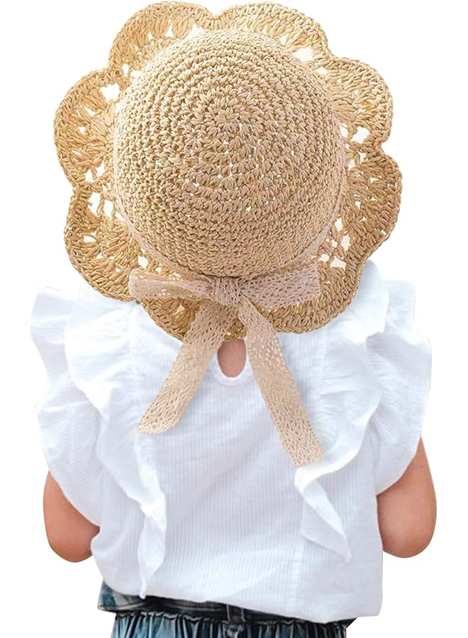 Excefore Baby Sun Hat Baby Straw Hat Baby Girl Straw Hat Baby Girl Sun Hat Toddler Summer Sun Cap With Bow Baby Beach Hat Foldable Beach Sun Protection Hats For 2 6 Years Beige - Image 1
