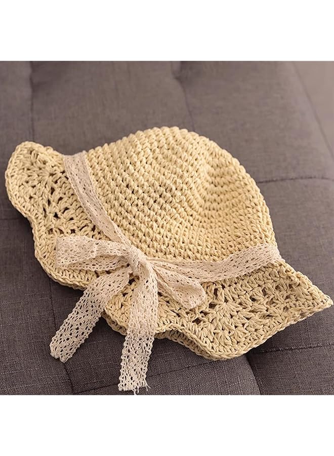 Excefore Baby Sun Hat Baby Straw Hat Baby Girl Straw Hat Baby Girl Sun Hat Toddler Summer Sun Cap With Bow Baby Beach Hat Foldable Beach Sun Protection Hats For 2 6 Years Beige - Image 4