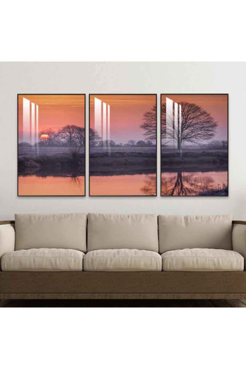 Marktna Three wooden wall painting with a frame and a clear acrylic layer - Image 1