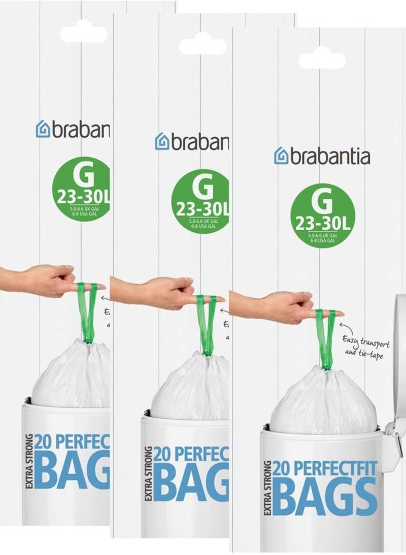 Brabantia Size G 23 -30L  Pack of 3 Bin Liners (20 Bags per Roll) Total in 60 Bags - Image 5