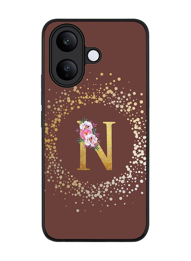 For vivo V60 Lite 5G / V60 Lite 4G Case,Slim fit Camera Protection, Shockproof Thin Phone cover  - Custom Monogram Floral - N  (Brown )