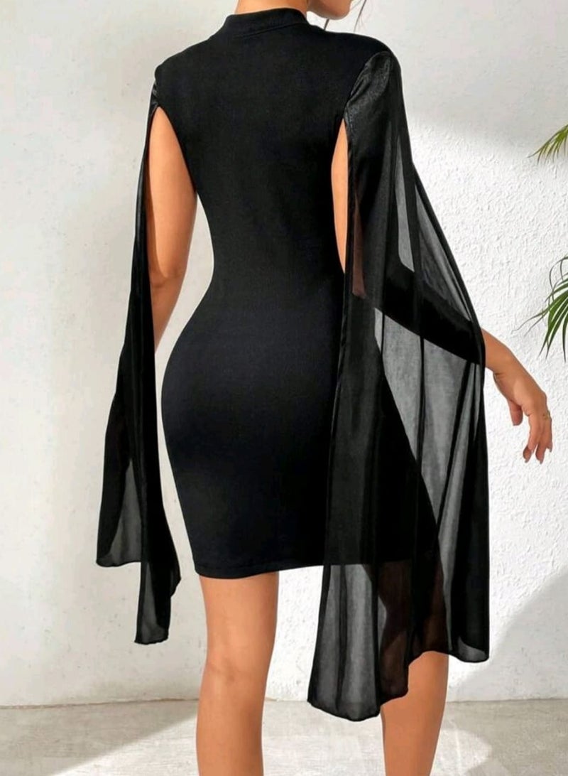 SHEINNew Women's Elegant Metal Buckle Big Sleeve Design Bodycon Mini Dress - Image 3