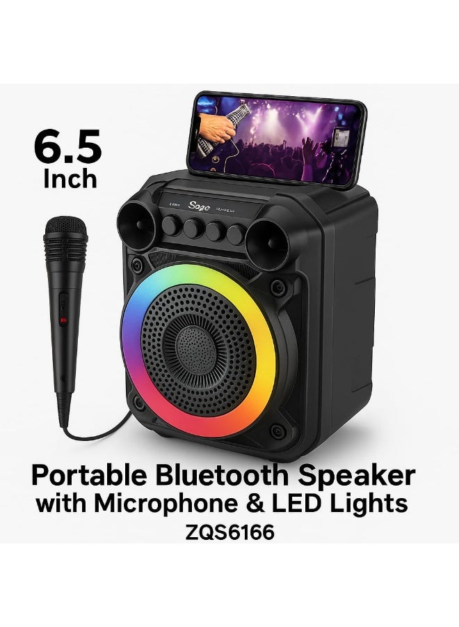 سينجي سبيكر محمول بلوتوث 6.5 إنش مع ميكروفون وإضاءة LED موديل ZQS6166 بطارية 1800 مللي أمبير صوت قوي وباس عميق - Image 1