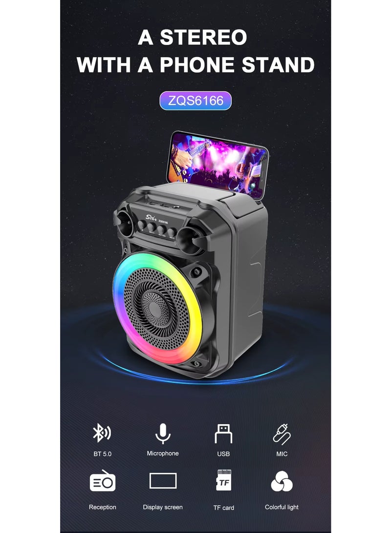 سينجي سبيكر محمول بلوتوث 6.5 إنش مع ميكروفون وإضاءة LED موديل ZQS6166 بطارية 1800 مللي أمبير صوت قوي وباس عميق - Image 2