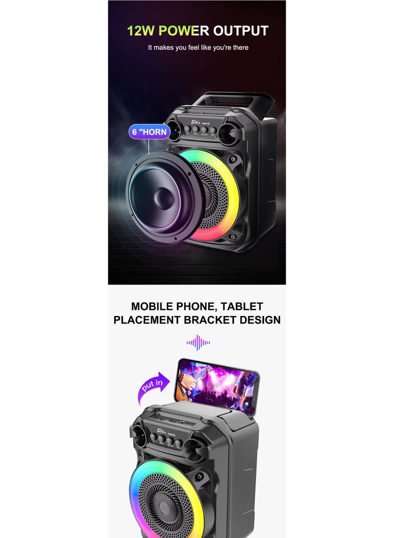 سينجي سبيكر محمول بلوتوث 6.5 إنش مع ميكروفون وإضاءة LED موديل ZQS6166 بطارية 1800 مللي أمبير صوت قوي وباس عميق - Image 3