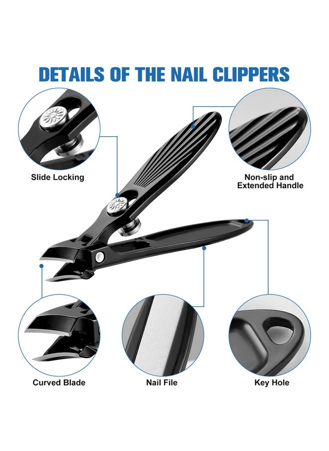 HAWATOUR HAWATOUR Nail Clippers Set for Thick Nails and Ingrown Toenails, 6mm Wide Jaw Opening Heavy Duty Nail Clippers with Catcher, Ultra Sharp No Splash Nail Clippers (Black)  - Image 2