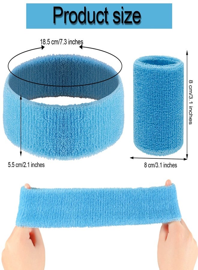 Ultrafun 18 Pcs Sweatbands Headband Wristband Set Colorful Striped Terry Cloth Sports Athletic Gym 80s Sweat Headbands Wrist Bands (Red) - Image 2