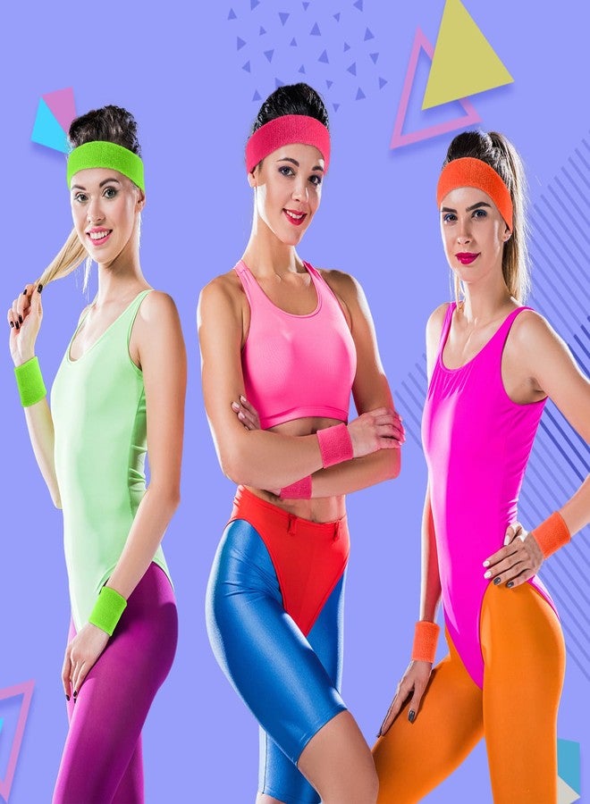Ultrafun 18 Pcs Sweatbands Headband Wristband Set Colorful Striped Terry Cloth Sports Athletic Gym 80s Sweat Headbands Wrist Bands (Red) - Image 4