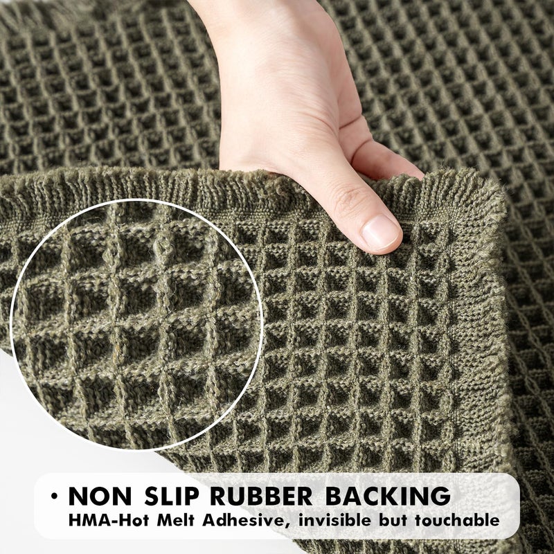 MIULEE Set of 2 Waffle Bathroom Rugs, Super Absorbent Non Slip Bath Rugs, Washable Bath Mats with Tassels, Ultra Soft Rubber Backed Shower Mats for Bathroom Floor, Tub, Green, 17x24 Inch - Image 4