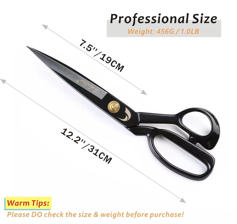 Jenleestar Fabric Scissors 10 Inch Sewing Dressmaking Scissors Professional Razor Sharp for Tailoring Leather Raw Materials - Japan High Carbon Steel Tailor Shears(Right-Handed) (Black-12 inch) - Image 2