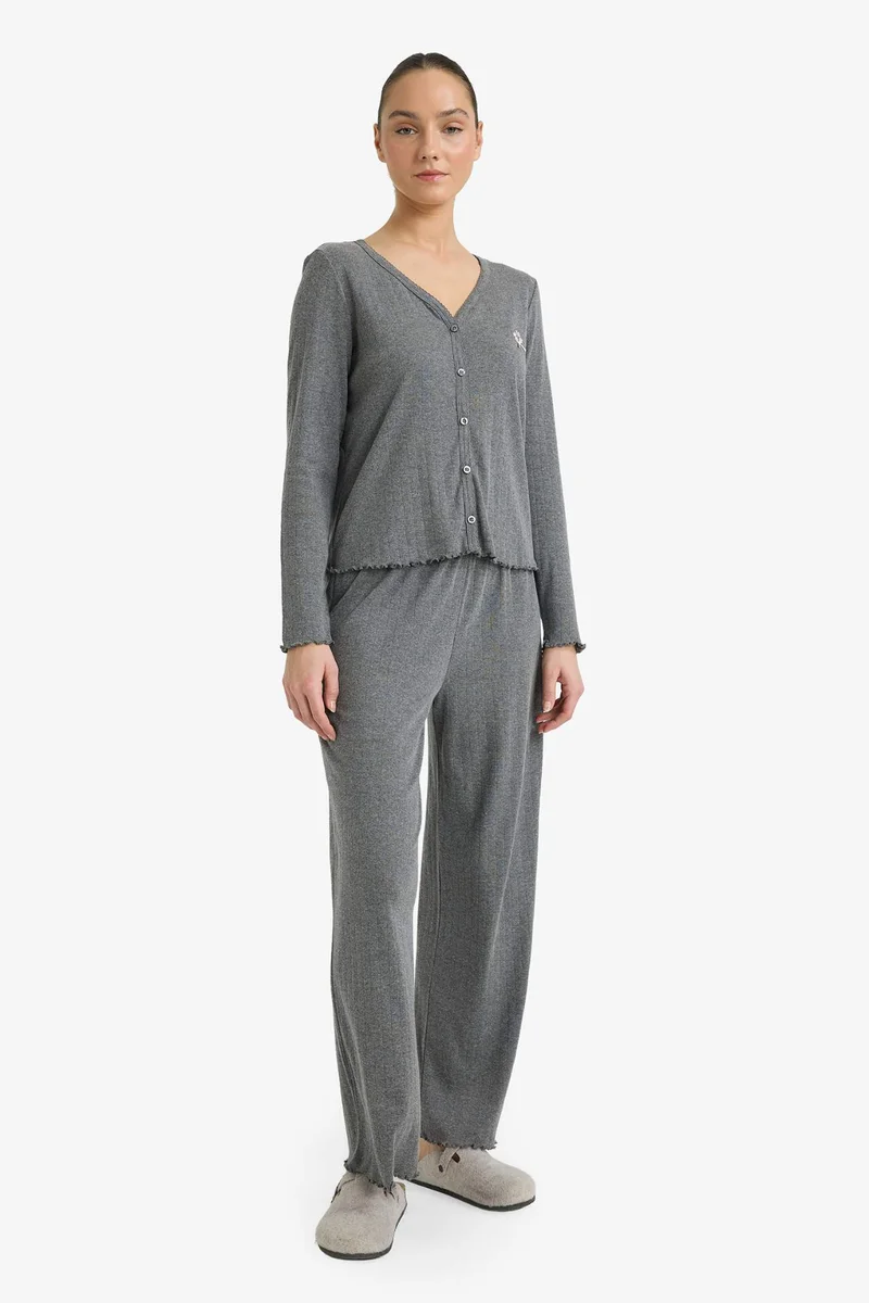 DeFacto Regular Fit Printed Top Bottom 2 Piece Pyjamas Set